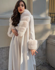 Cappotto monopetto bordi in  volpe panna