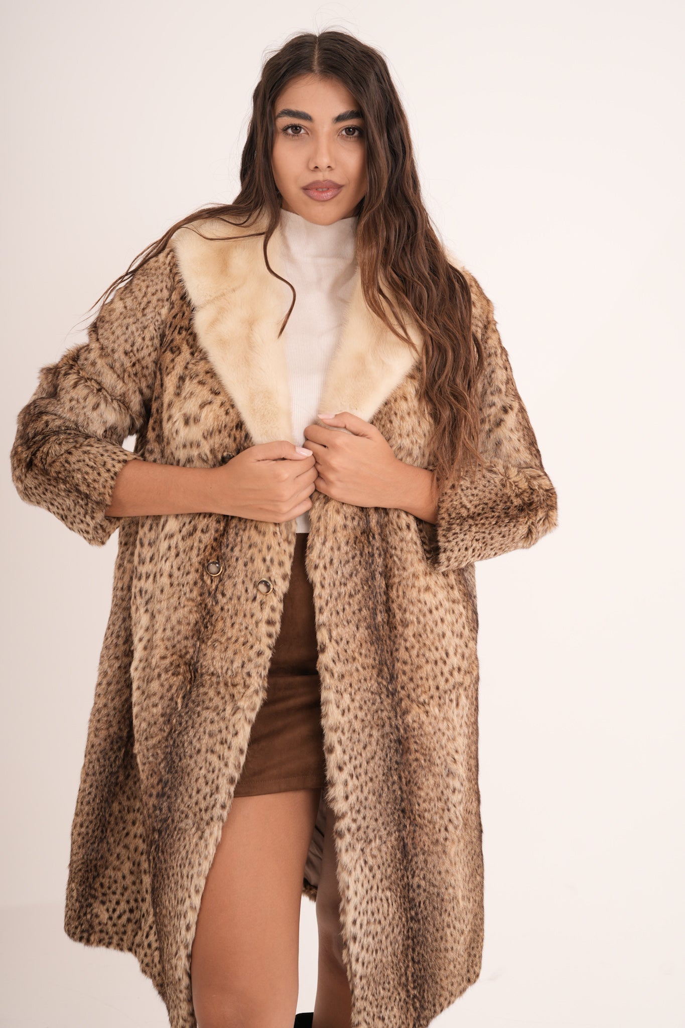 Lince con collo in visone animalier lisa