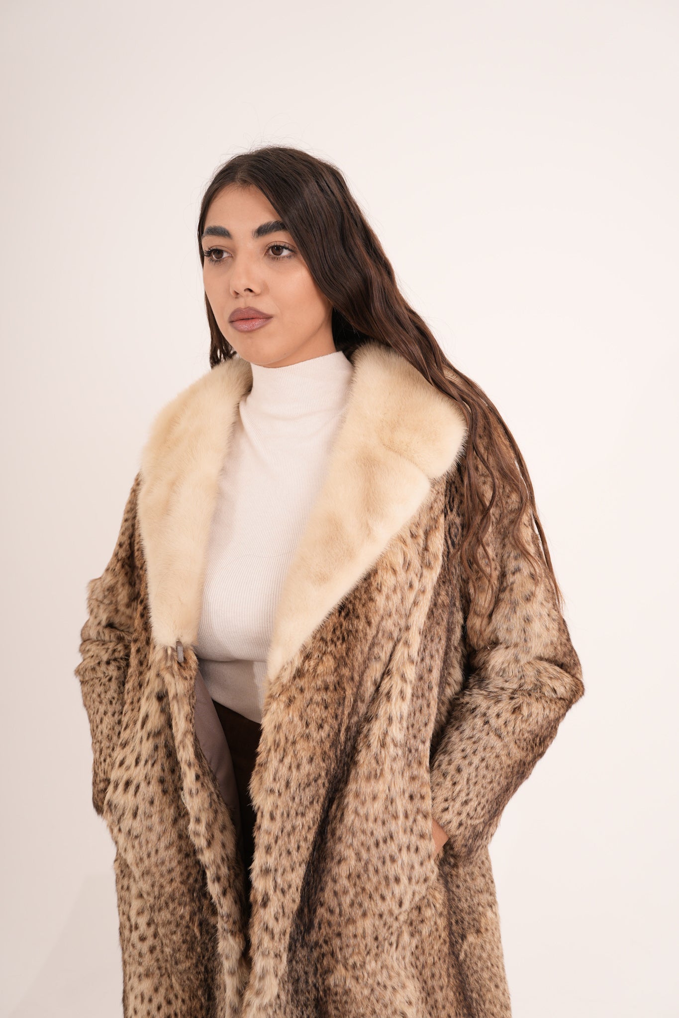 Lince con collo in visone animalier lisa