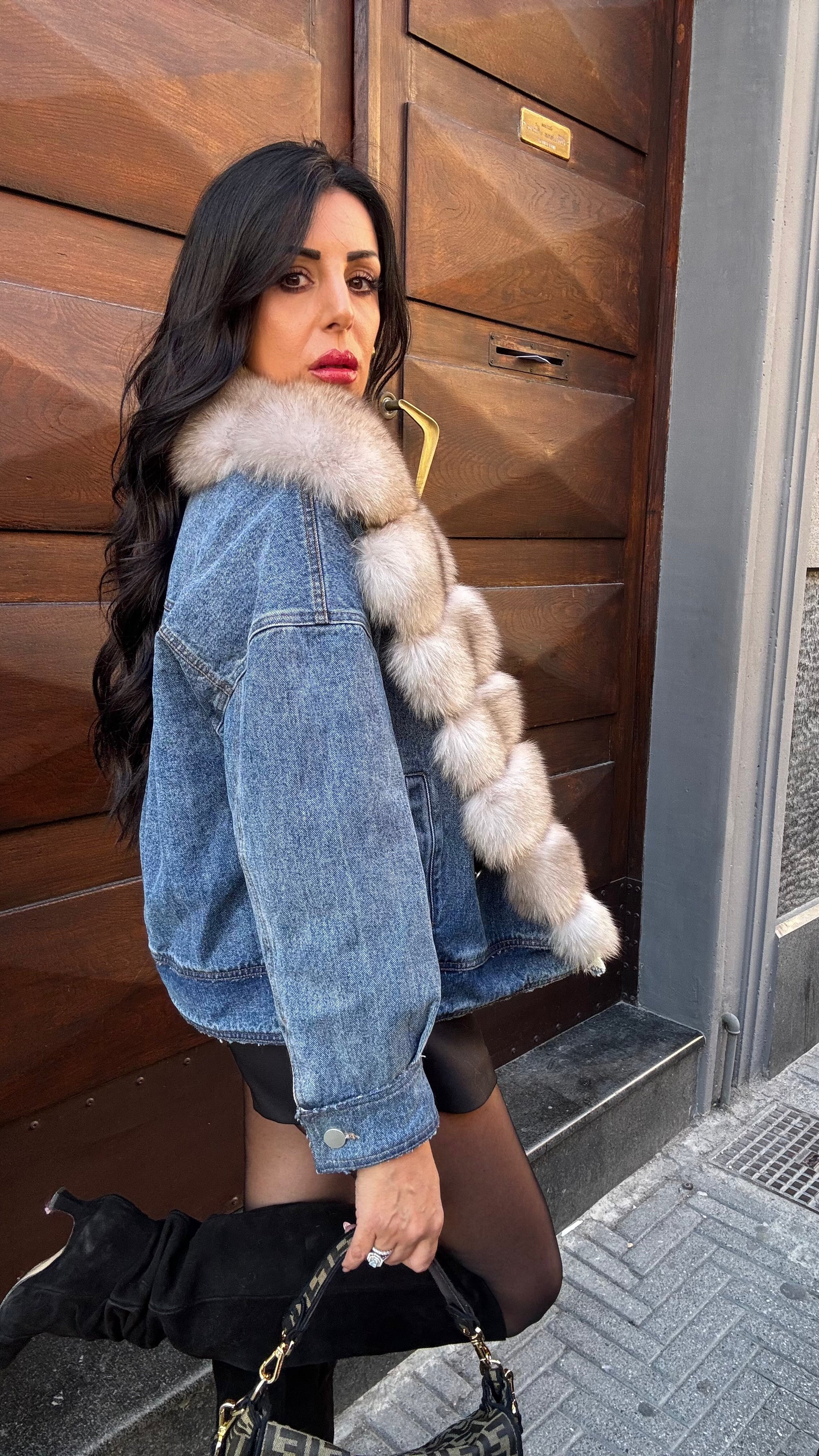 Piumino denim & volpe .