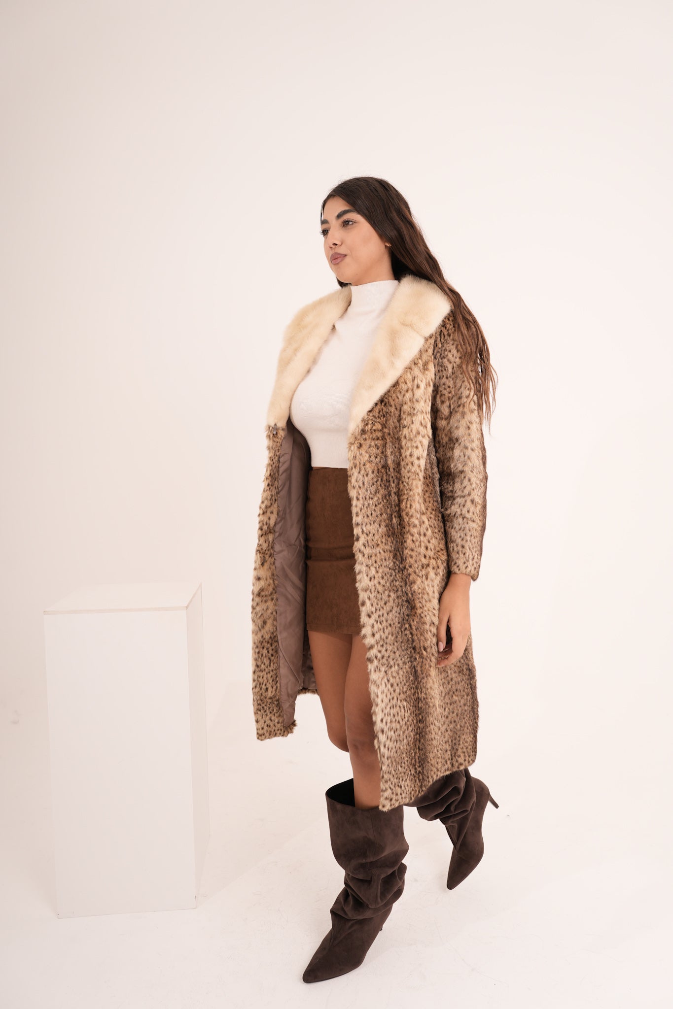 Lince con collo in visone animalier lisa