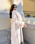 Cappotto monopetto bordi in  volpe panna