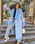 Cappotto doppiopetto con bordi in volpe