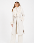 Cappotto bordato in volpe panna