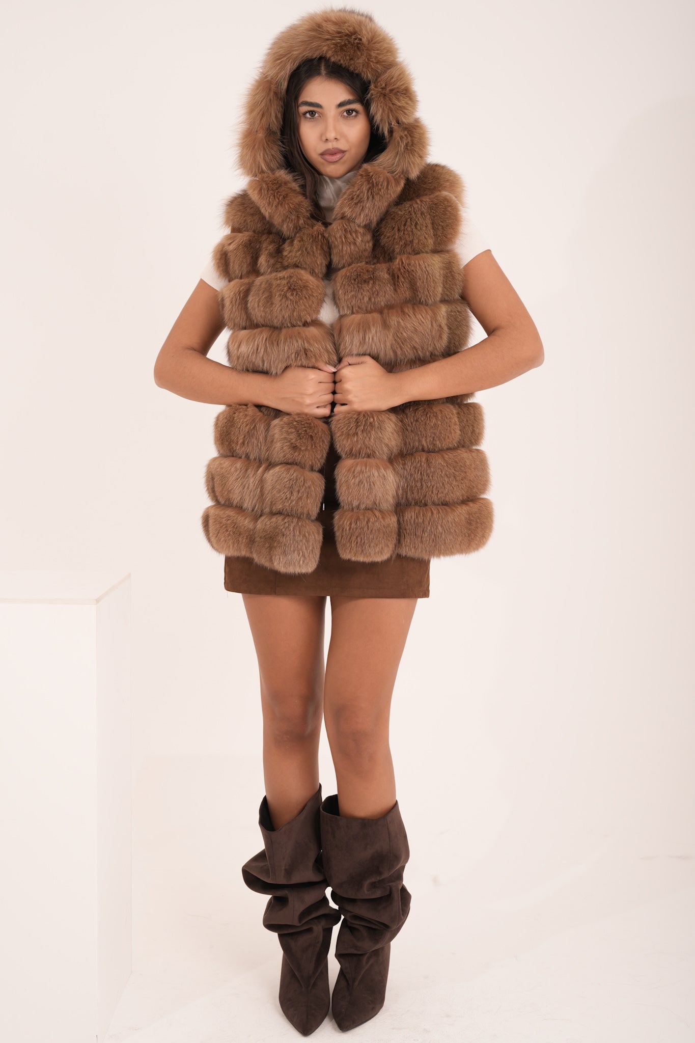 Gilet in volpe coffee