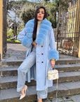 Cappotto doppiopetto con bordi in volpe