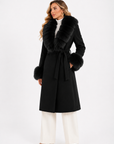 Cappotto bordato in volpe nero