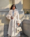Cappotto monopetto bordi in  volpe panna