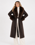 Cappotto bordato in volpe choco