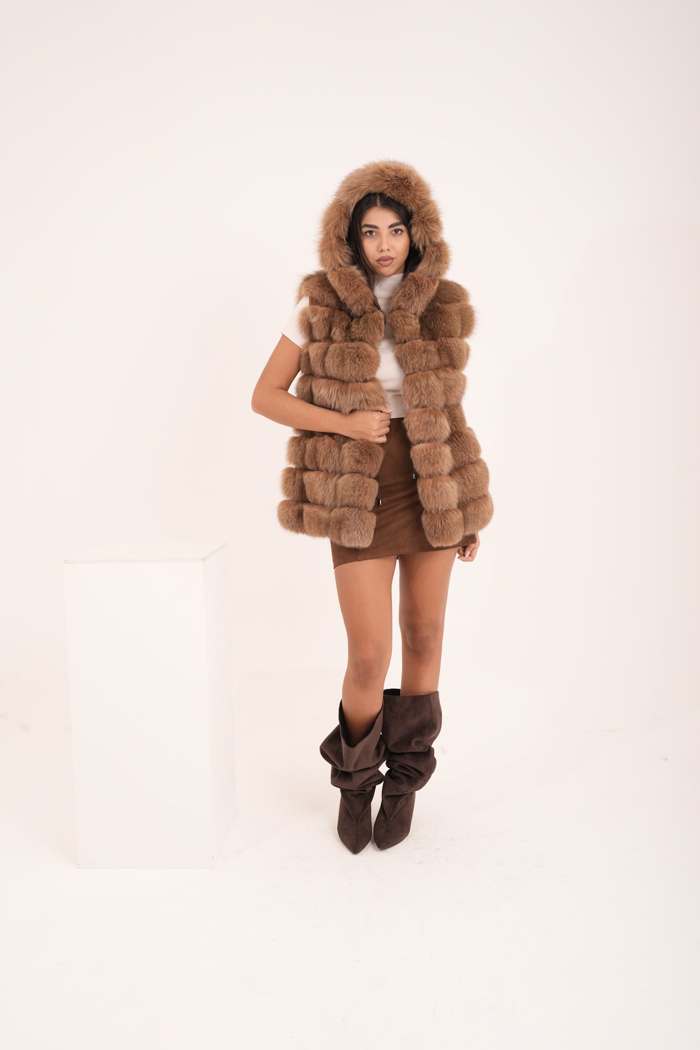 Gilet in volpe coffee