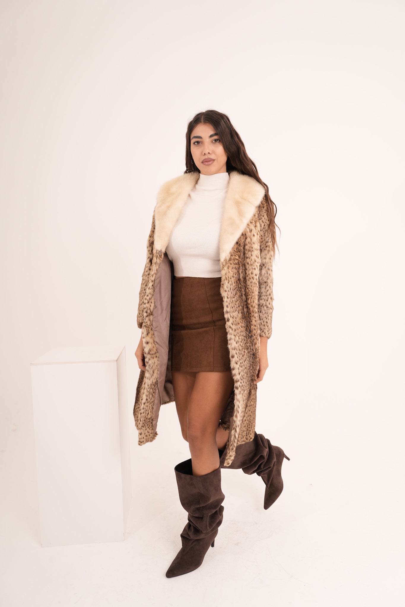 Lince con collo in visone animalier lisa