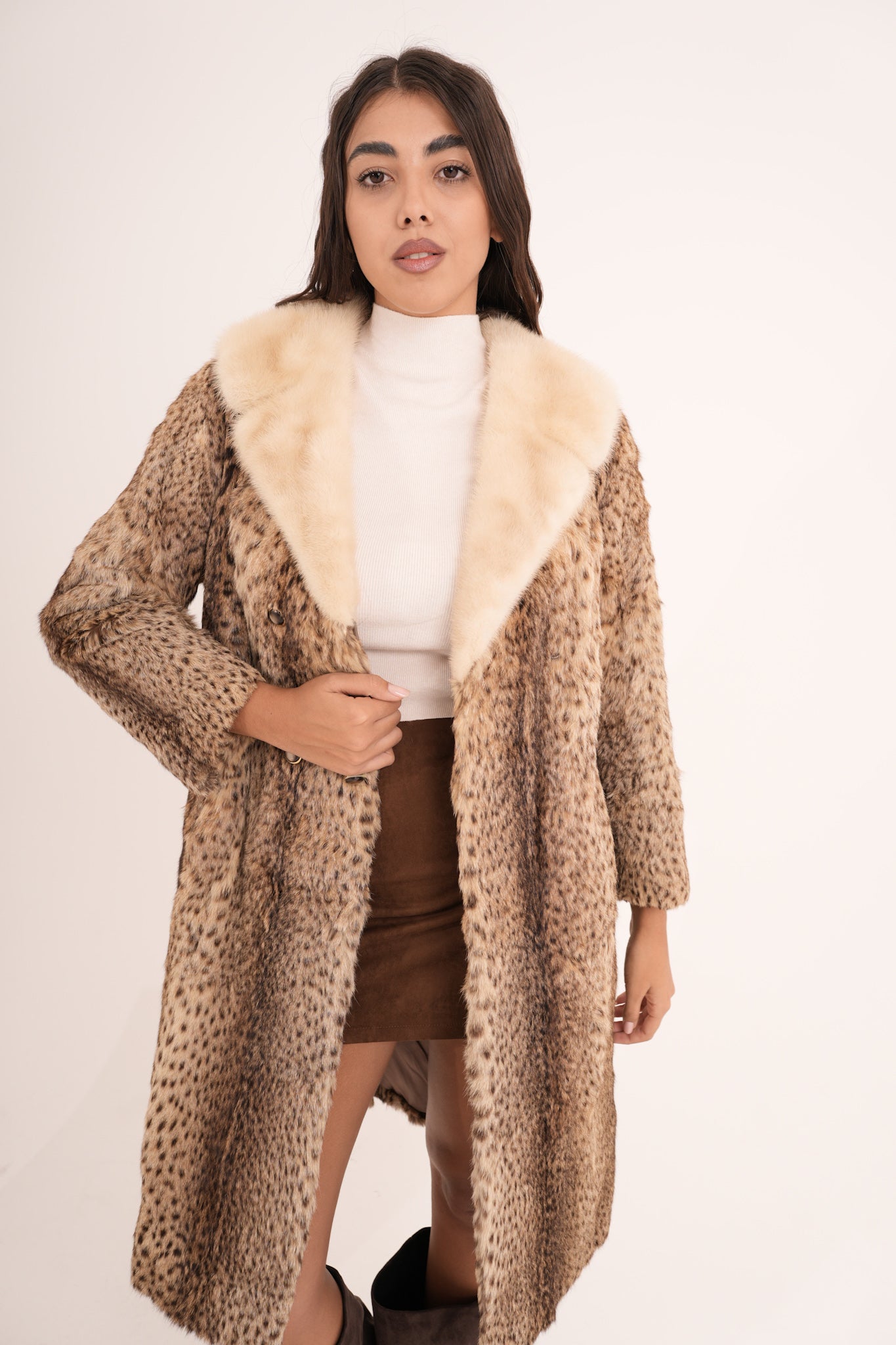 Lince con collo in visone animalier lisa