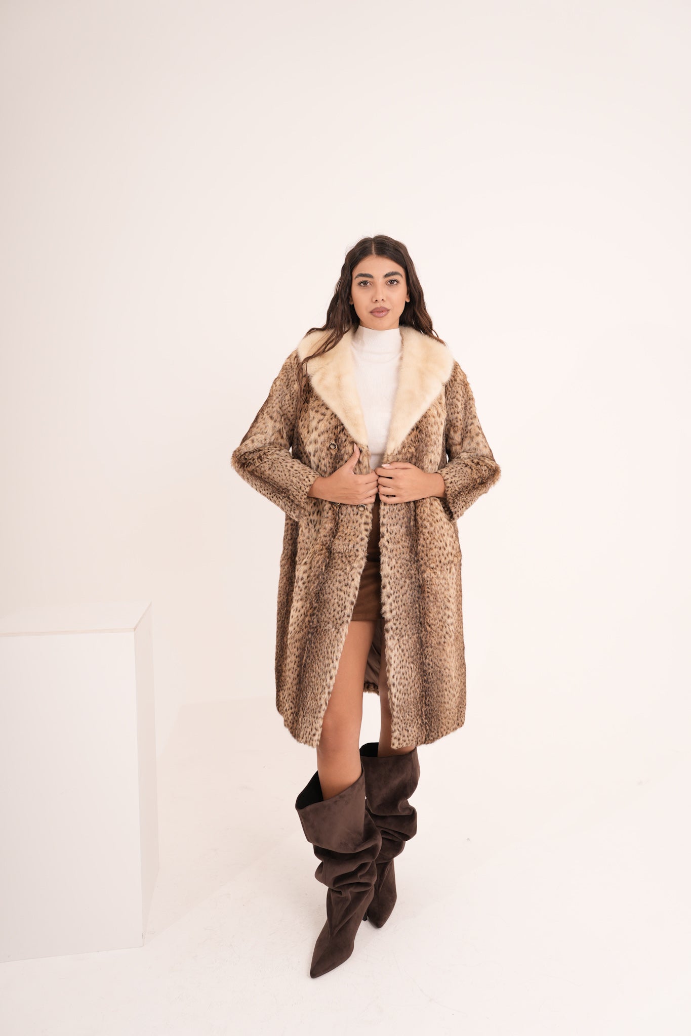 Lince con collo in visone animalier lisa