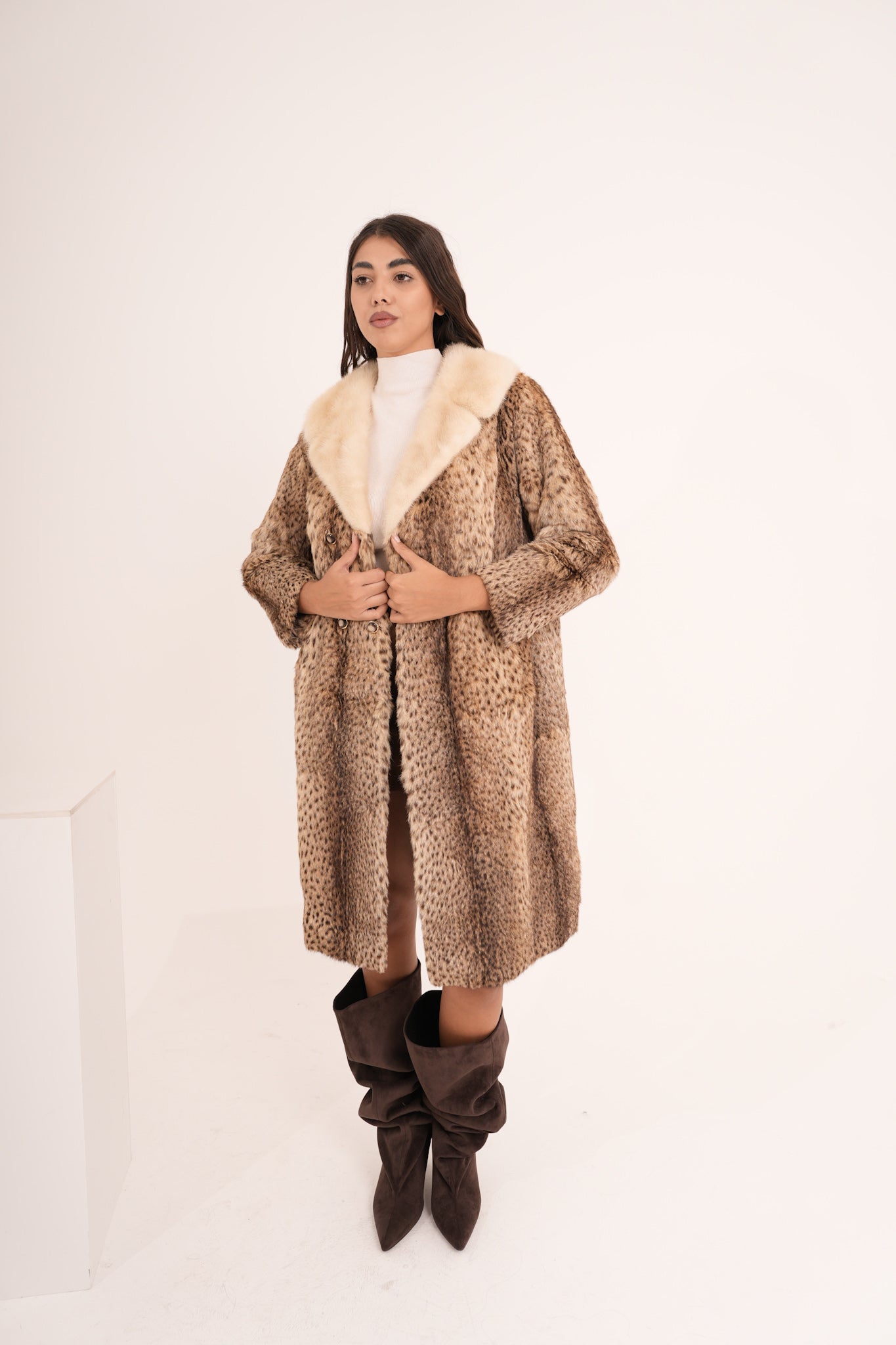 Lince con collo in visone animalier lisa