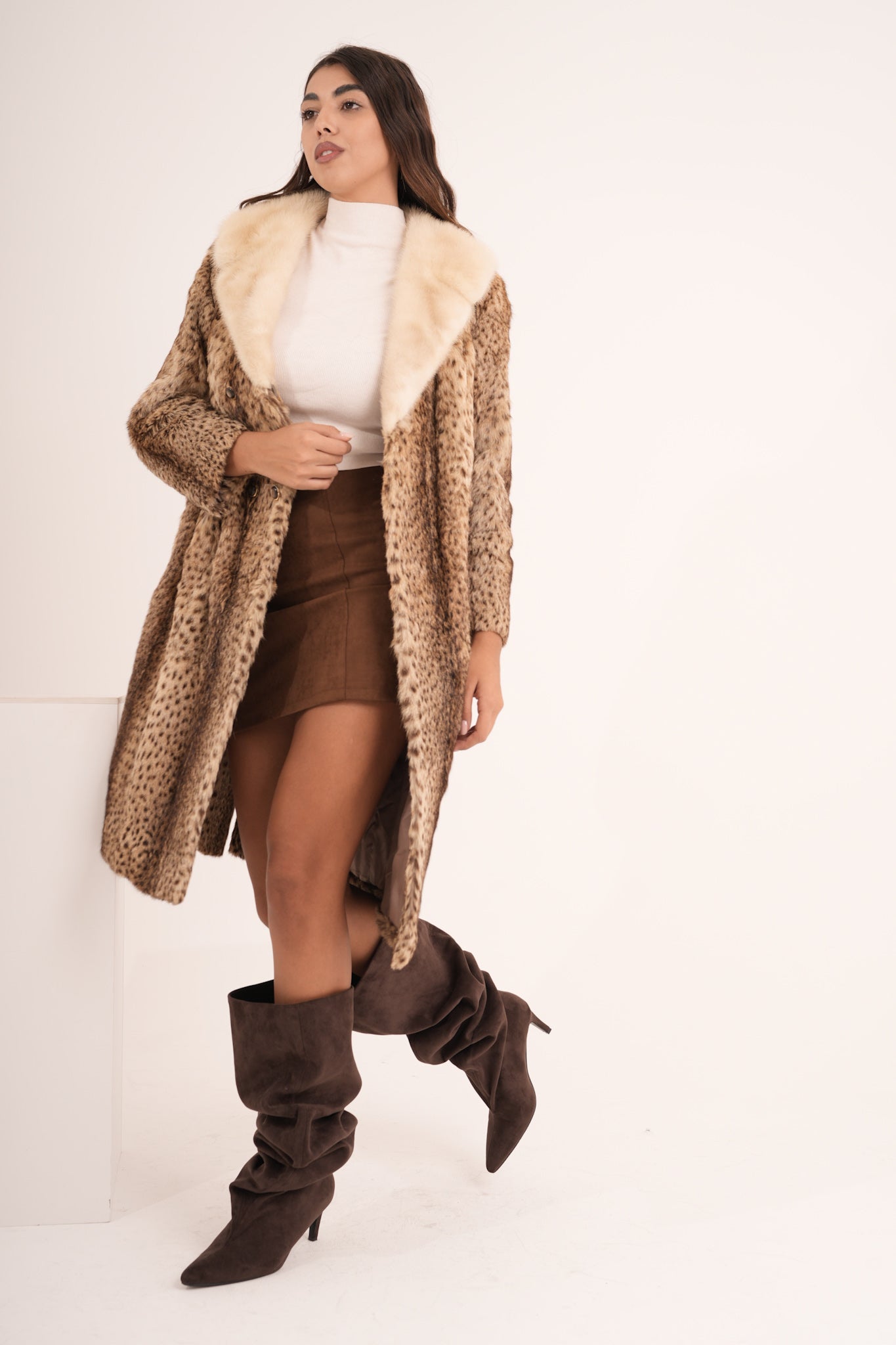 Lince con collo in visone animalier lisa