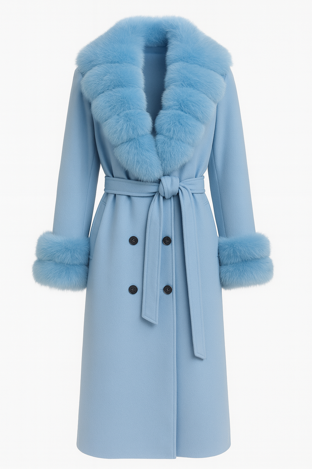 Cappotto doppiopetto con bordi in volpe