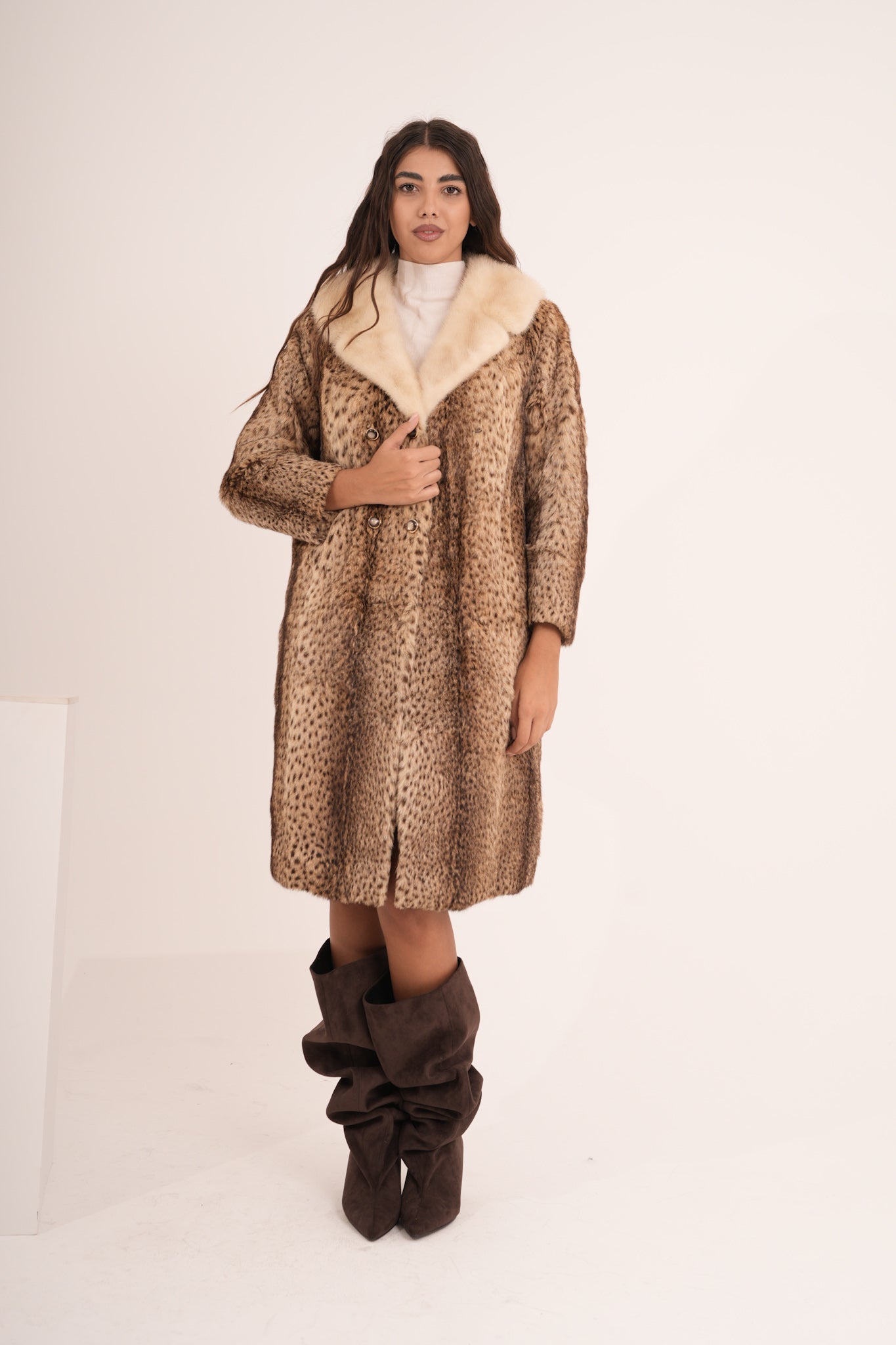 Lince con collo in visone animalier lisa