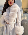 Cappotto monopetto bordi in  volpe panna