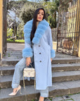 Cappotto doppiopetto con bordi in volpe