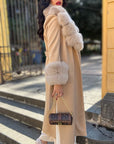 Cappotto monopetto bordi in volpe nocciola