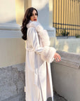 Cappotto monopetto bordi in  volpe panna