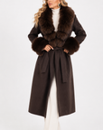 Cappotto bordato in volpe choco