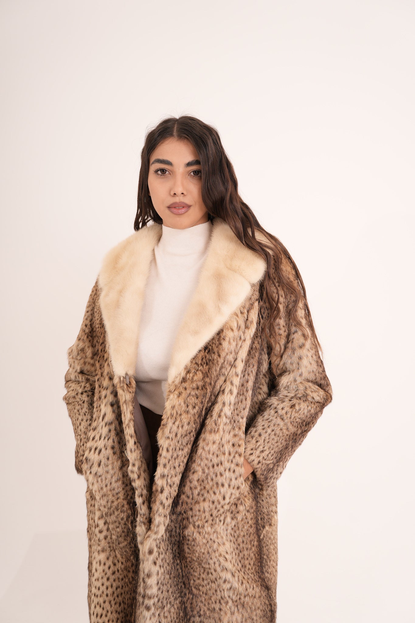 Lince con collo in visone animalier lisa