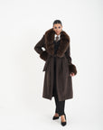 Cappotti bordato in volpe choco