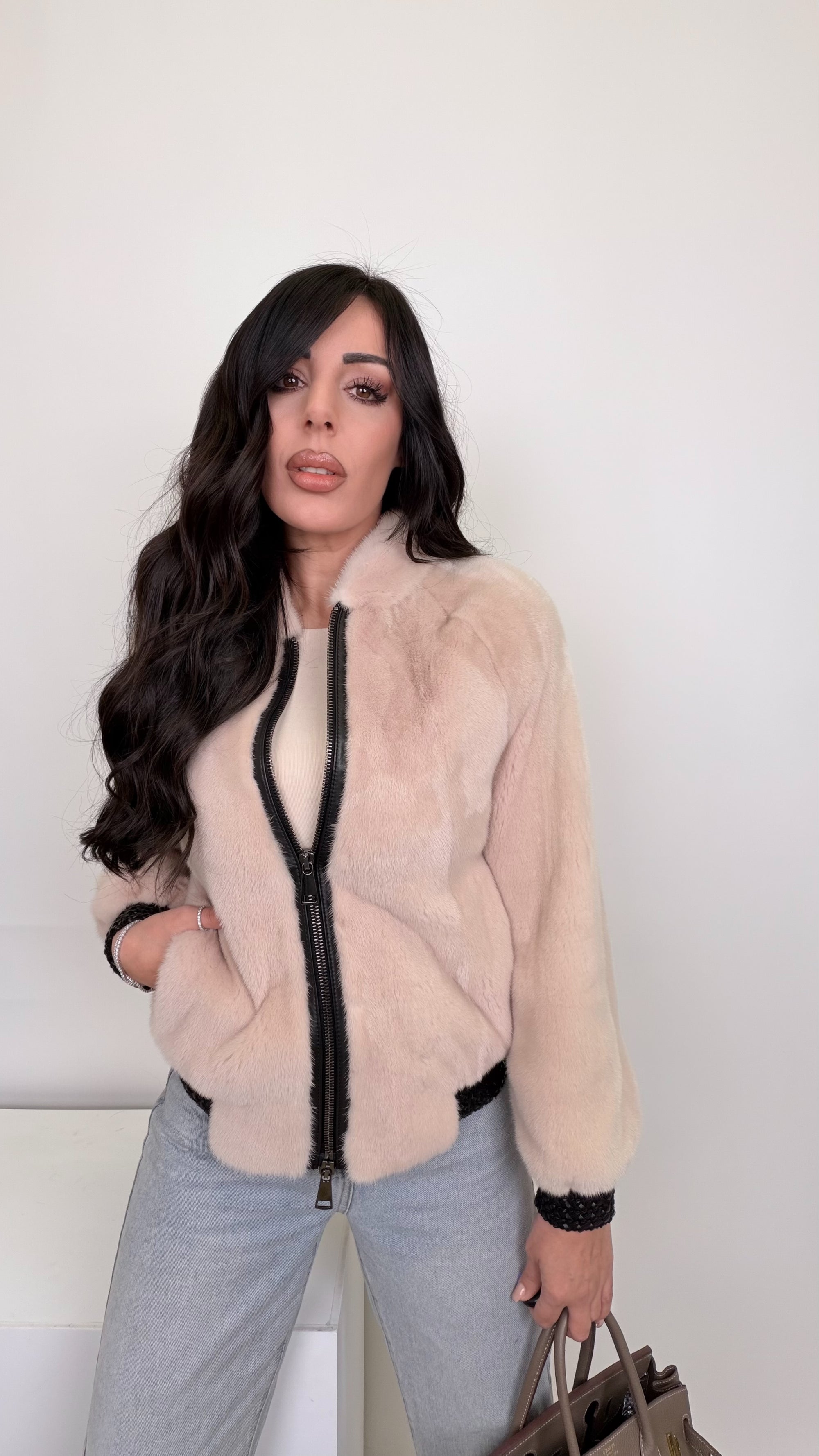 Bomber in visone luxury panna