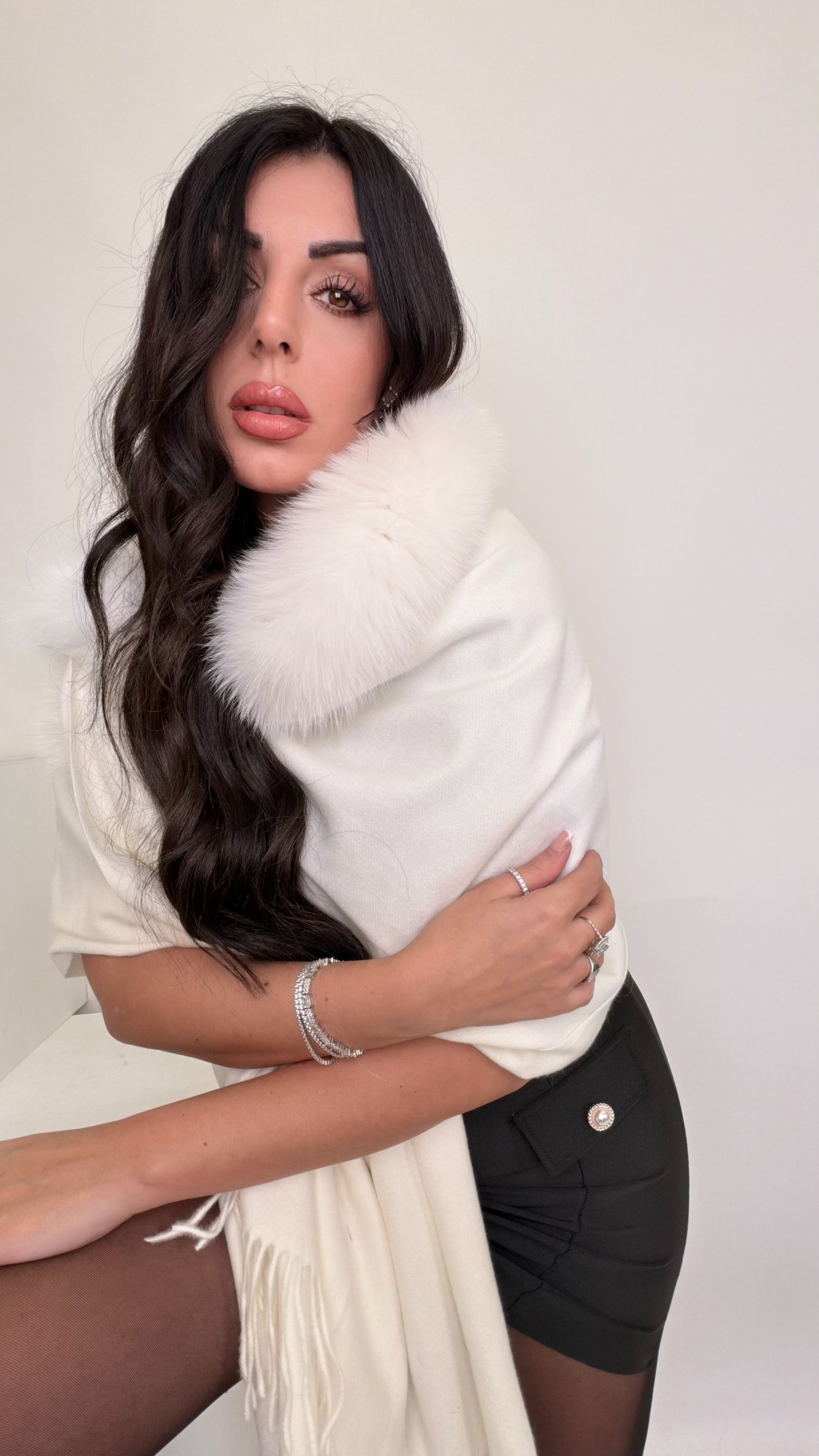 Sciarpa/Mantella 70%lana 30% cashmere bordo in volpe