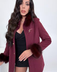 Cappotto gancio con bordo in volpe