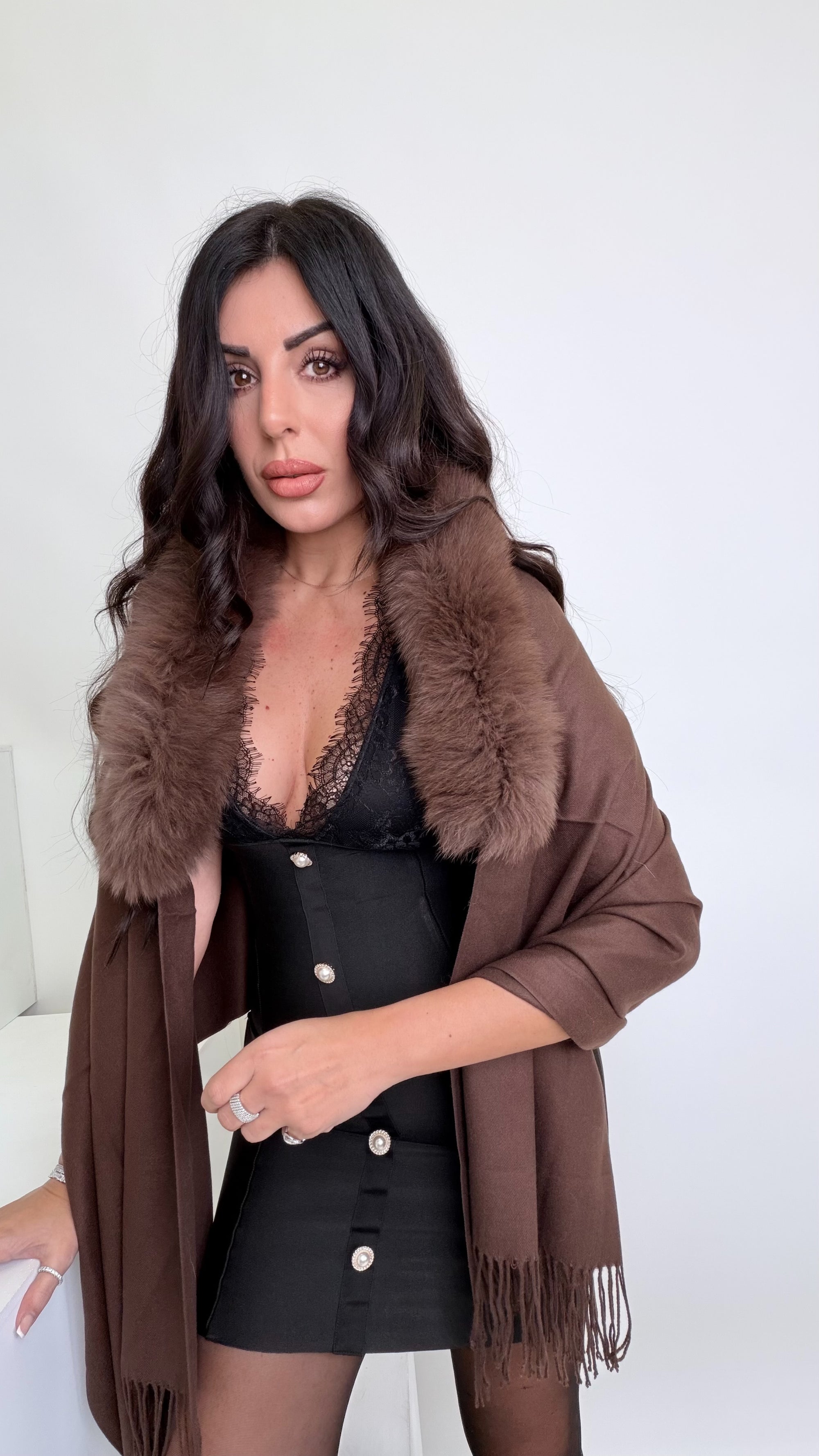 Sciarpa/Mantella 70%lana 30% cashmere bordo in volpe