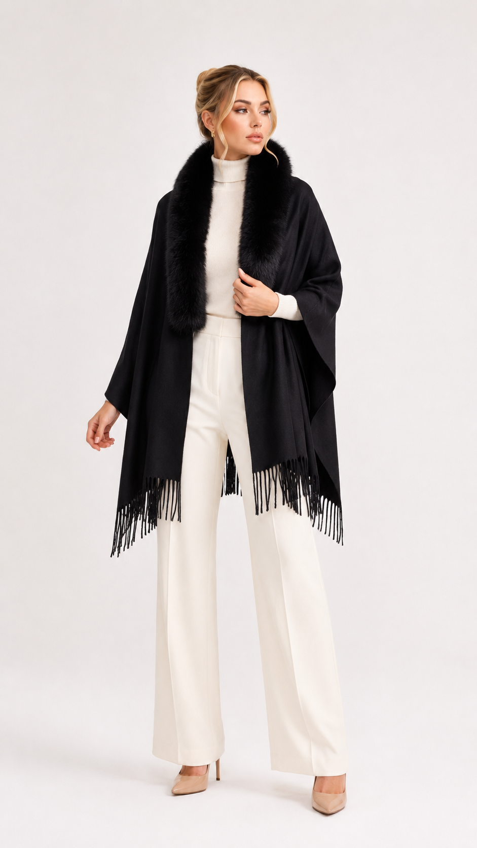 Sciarpa/Mantella 70%lana 30% cashmere bordo in volpe