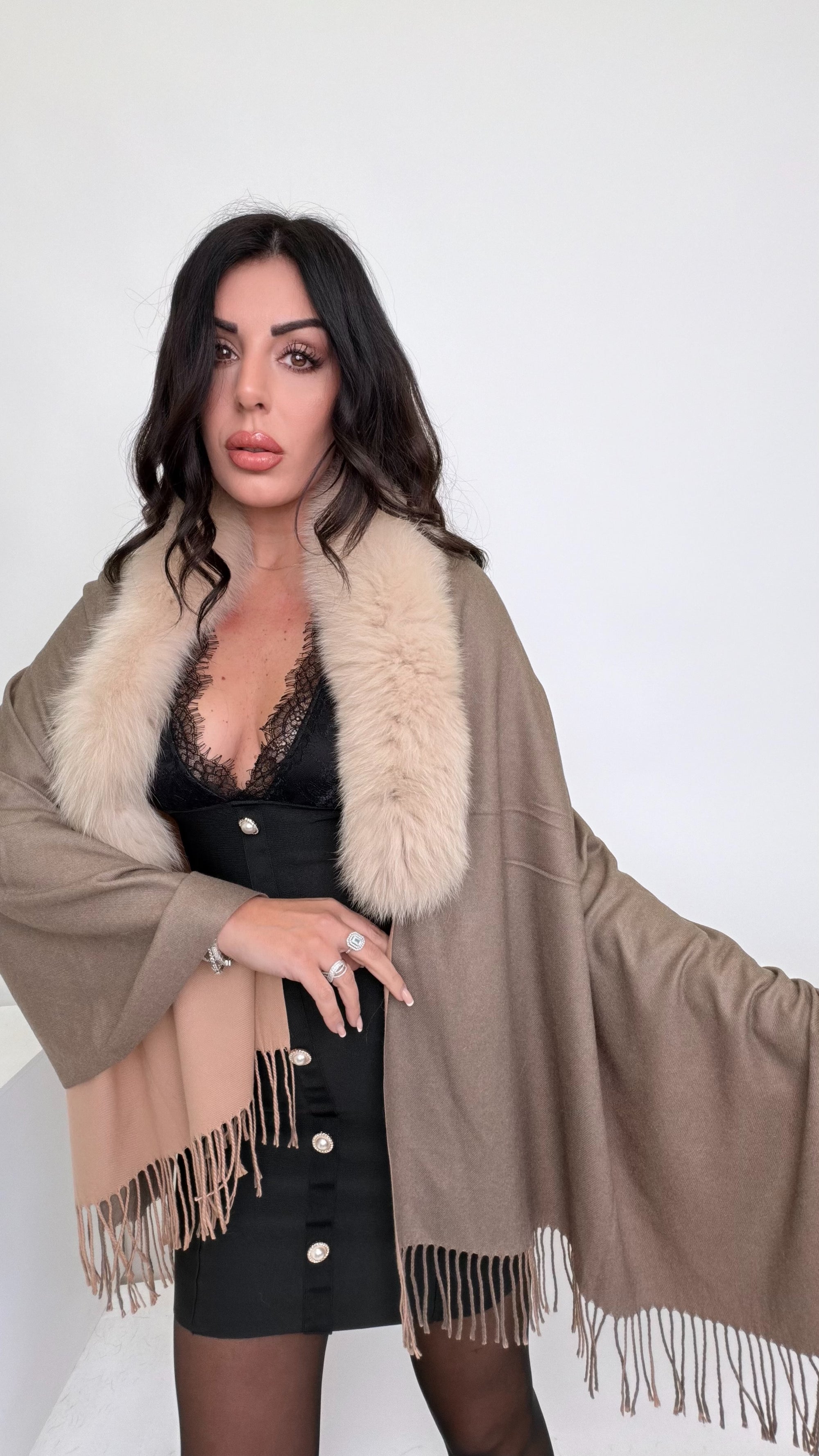 Sciarpa/Mantella 70%lana 30% cashmere bordo in volpe