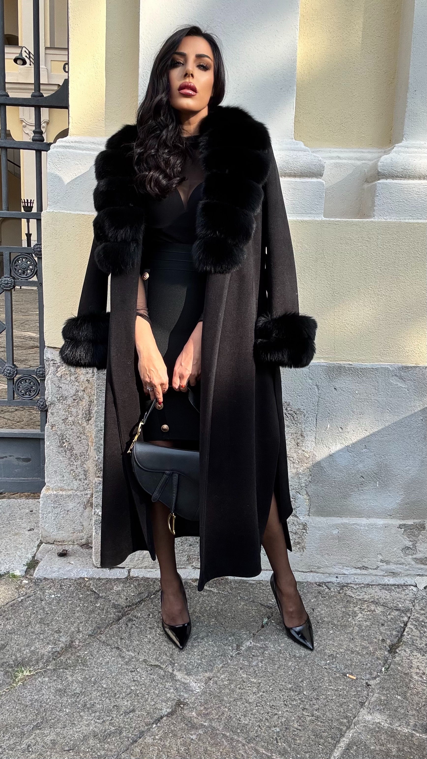 Cappotto monopetto bordi in  volpe black