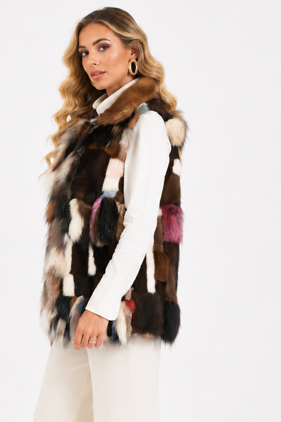 Gilet volpe e visone pach  fusia