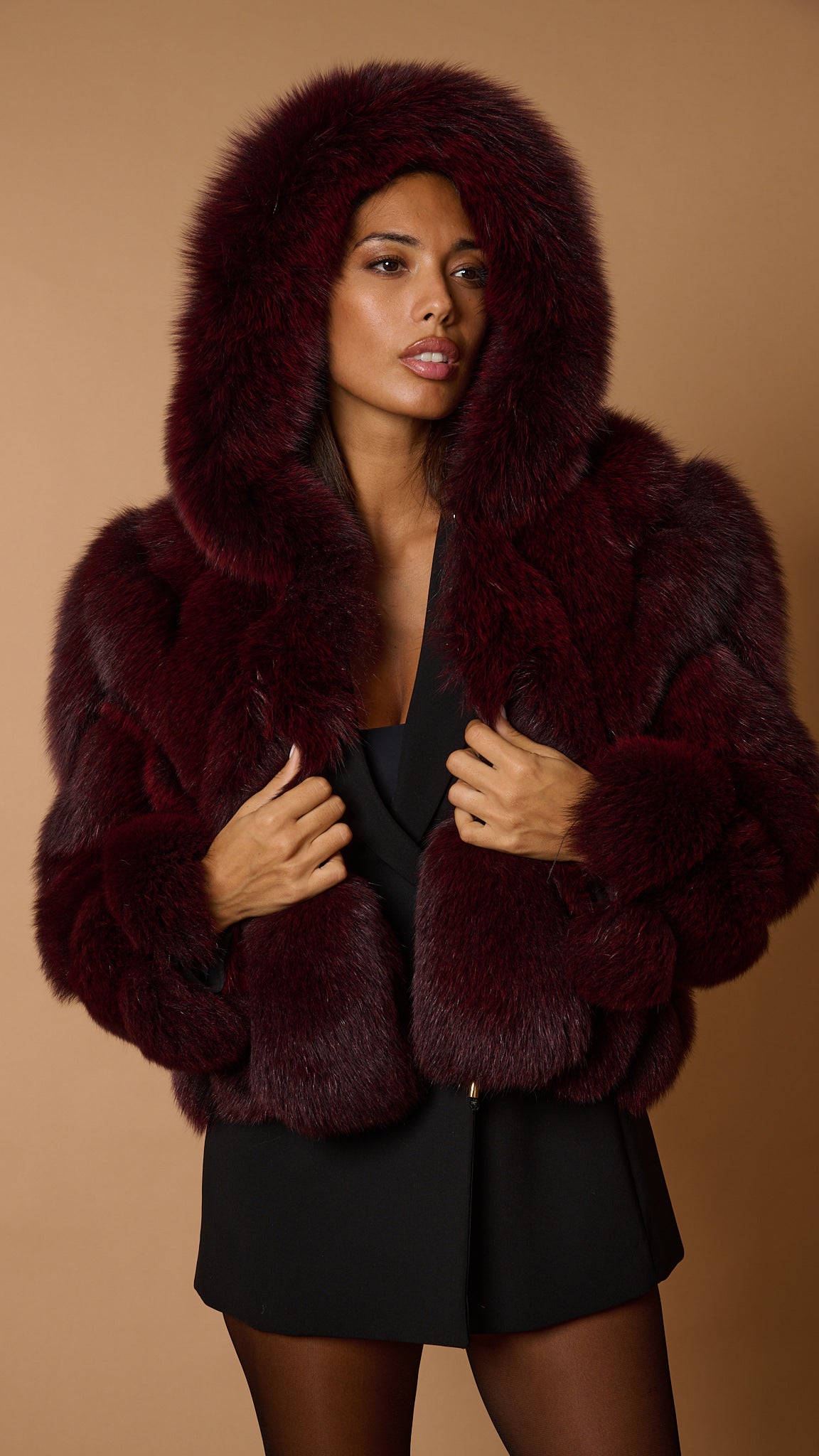 Bomber in volpe bordeaux