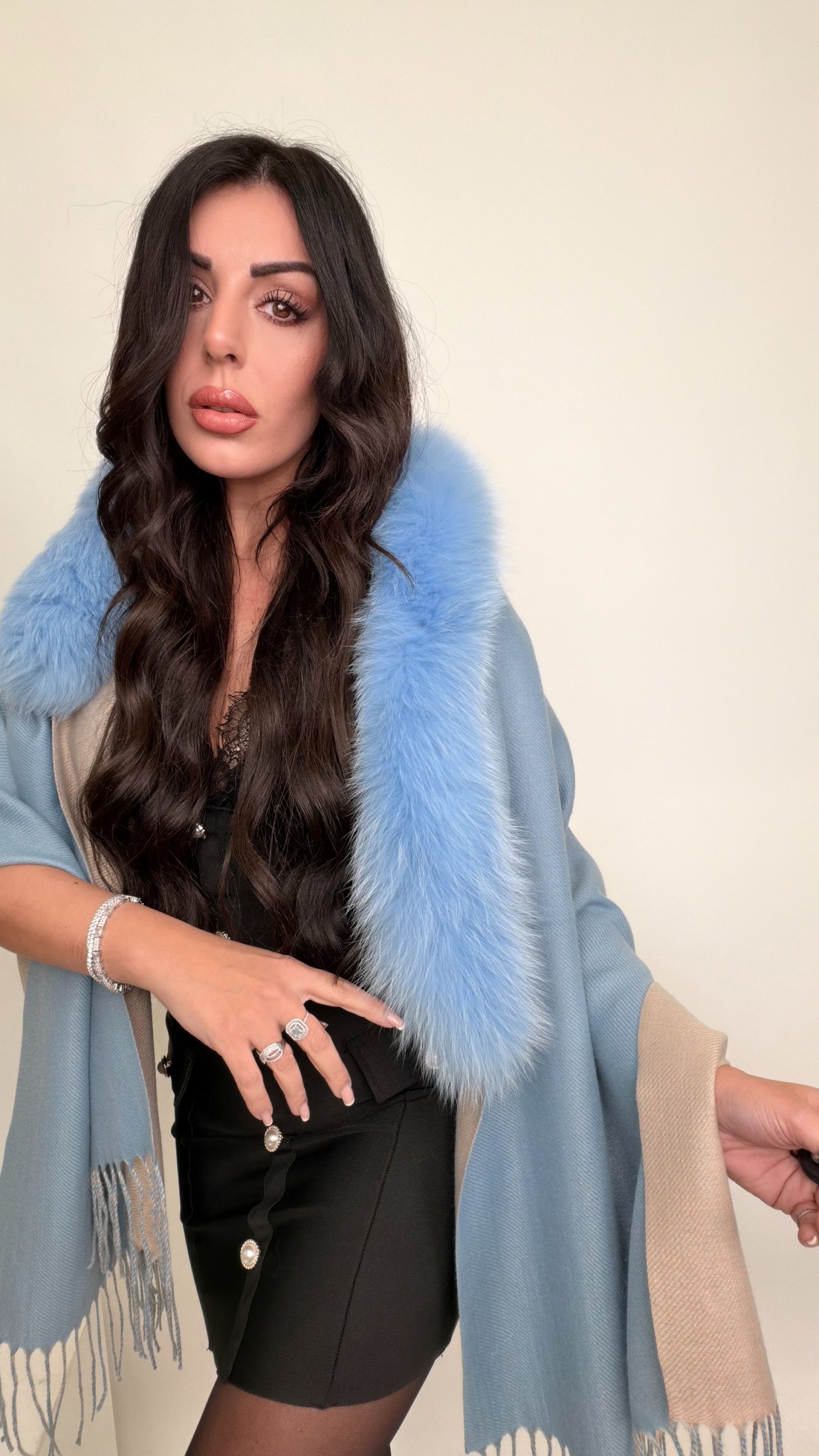 Sciarpa/Mantella 70%lana 30% cashmere bordo in volpe