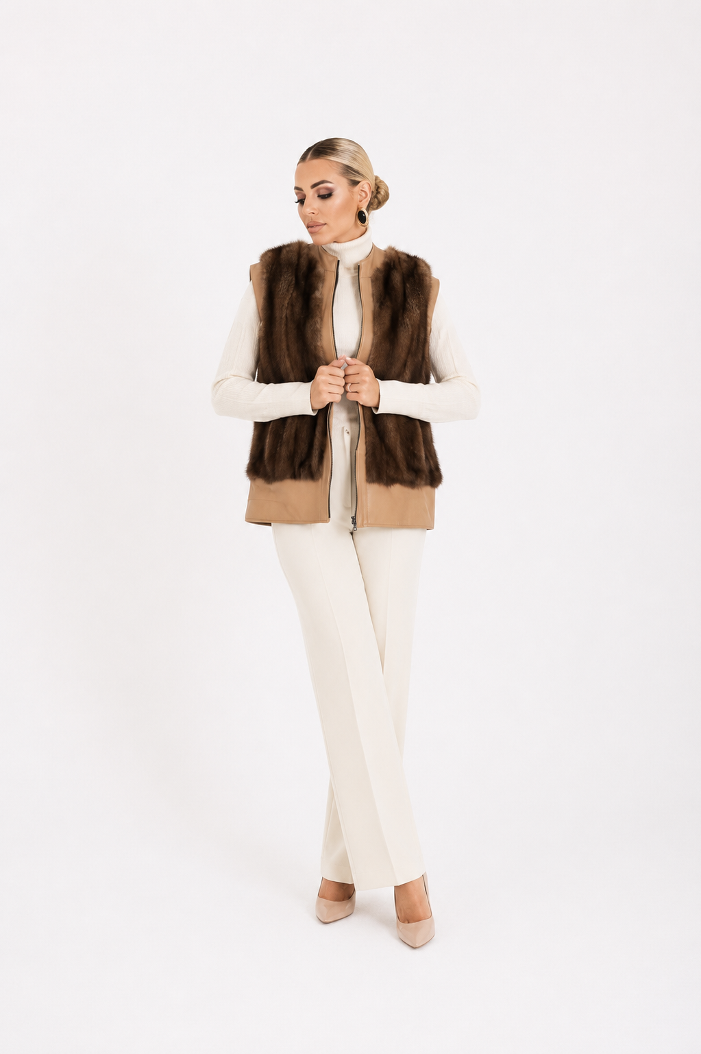 Gilet visone e pelle ramona