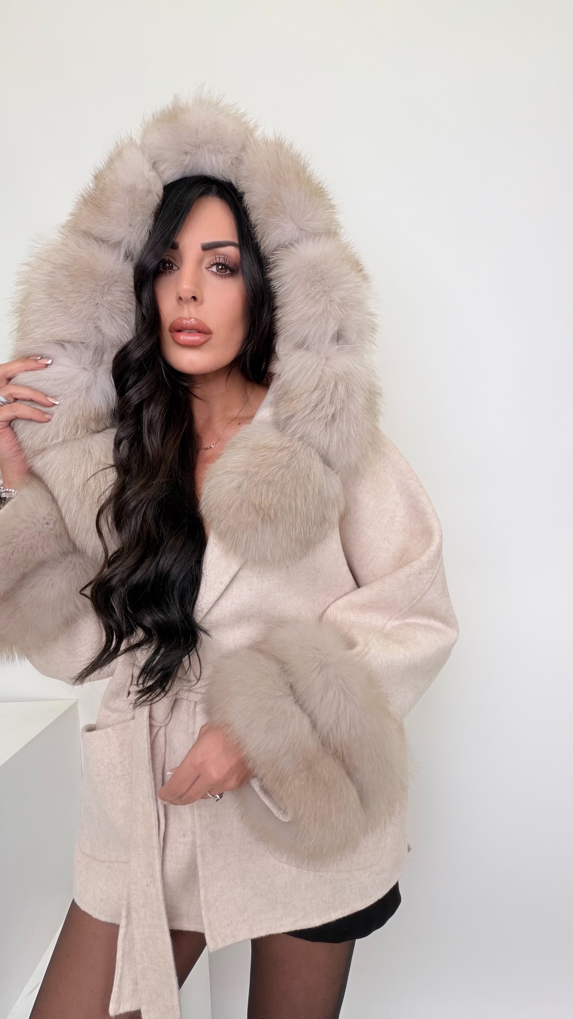 Cappa in lana e cashmere  panna