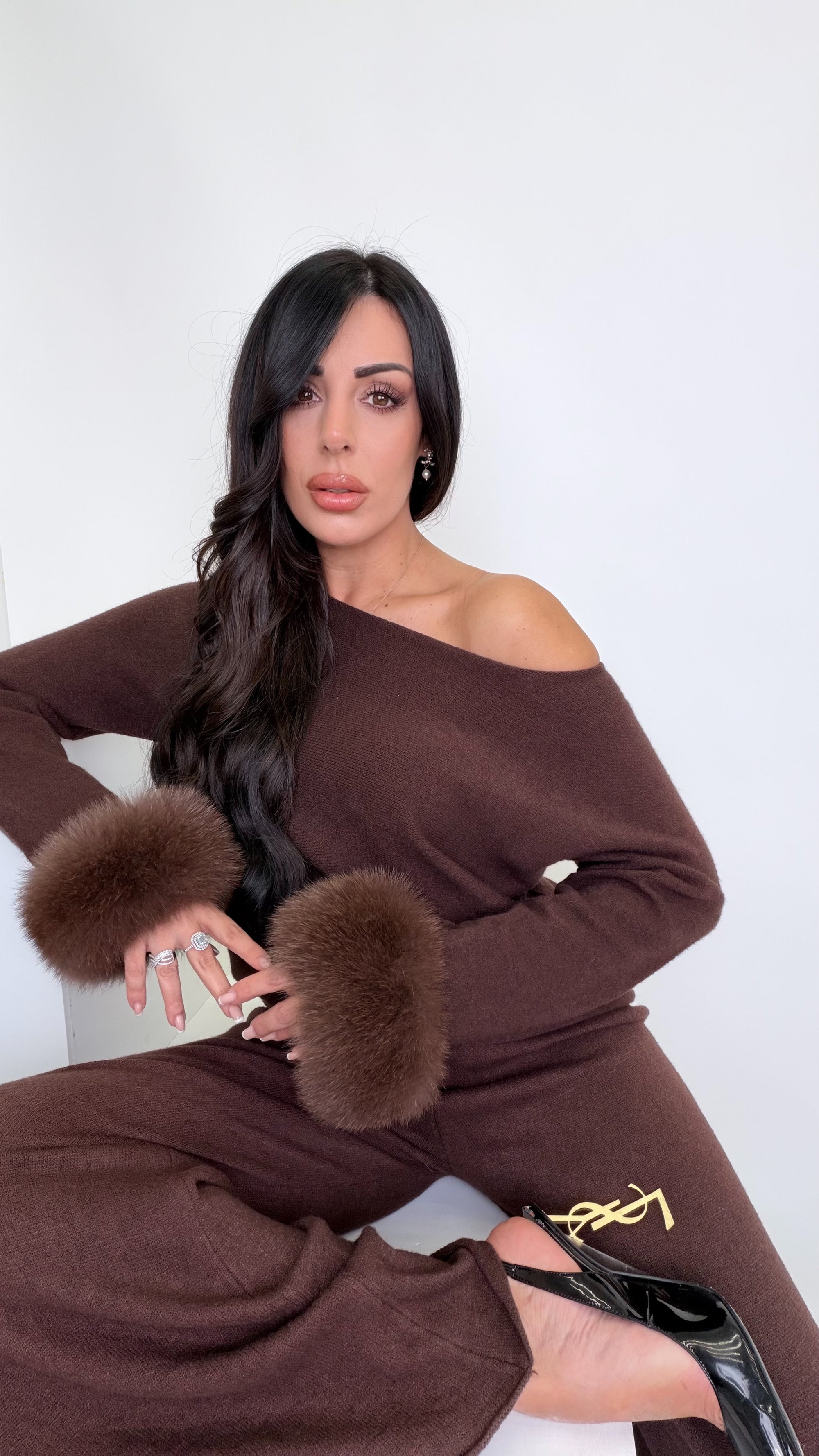 Coordinato in lana e volpe choco