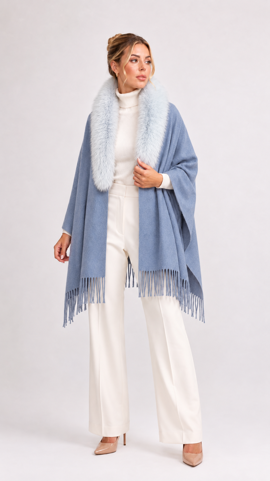 Sciarpa/Mantella 70%lana 30% cashmere bordo in volpe