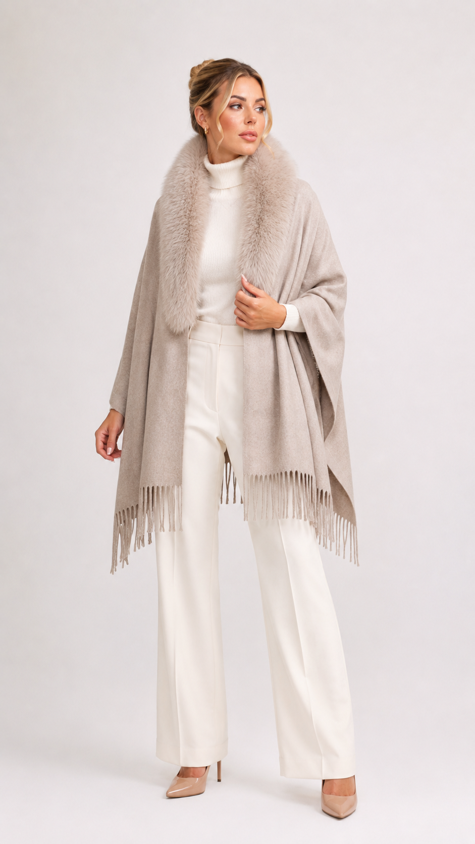 Sciarpa/Mantella 70%lana 30% cashmere bordo in volpe