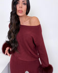 Coordinato in lana e volpe luxury bordeaux
