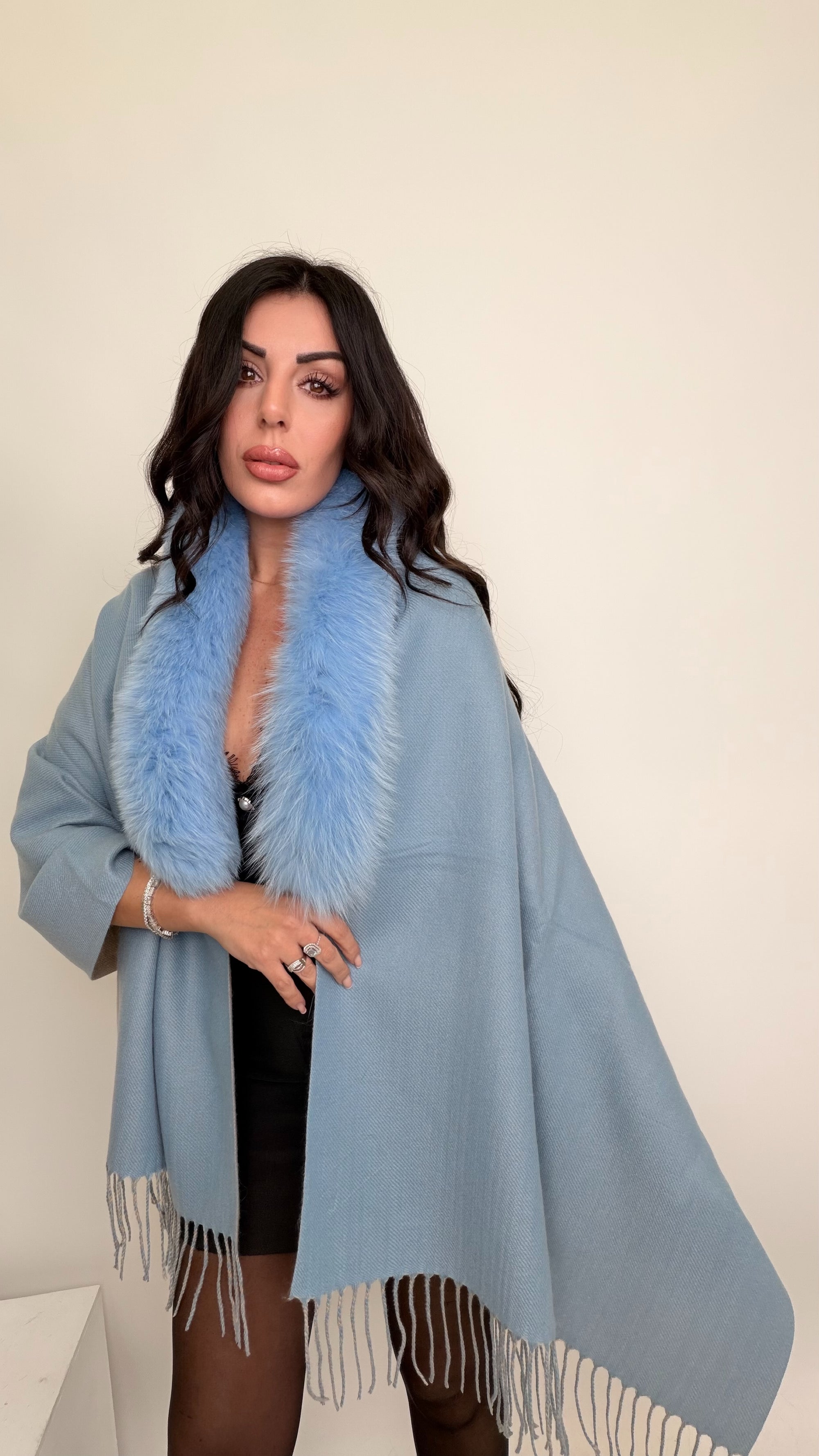 Sciarpa/Mantella 70%lana 30% cashmere bordo in volpe