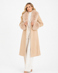 Cappotto bordato in volpe beige