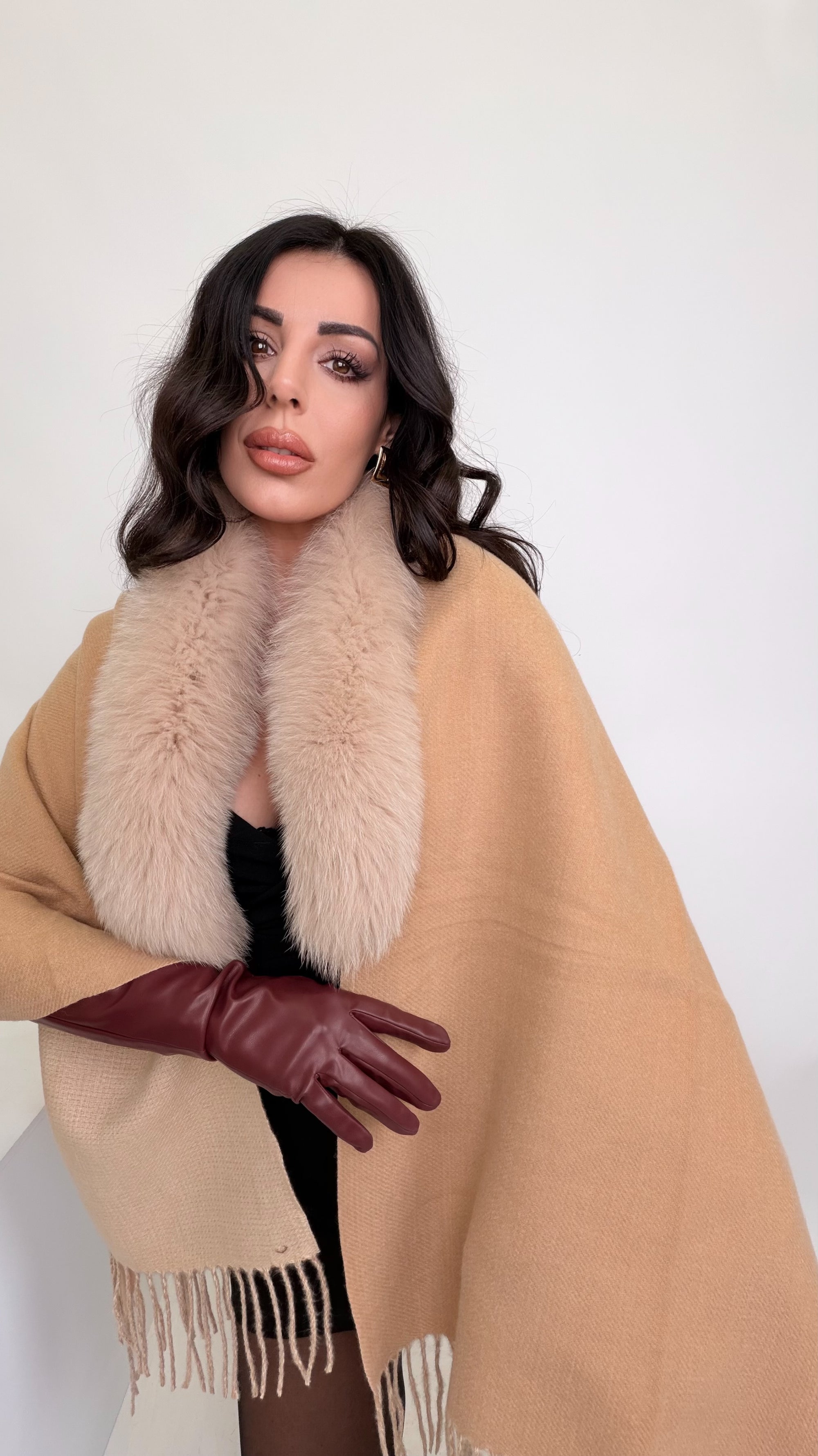 Sciarpa/Mantella 70%lana 30% cashmere bordo in volpe