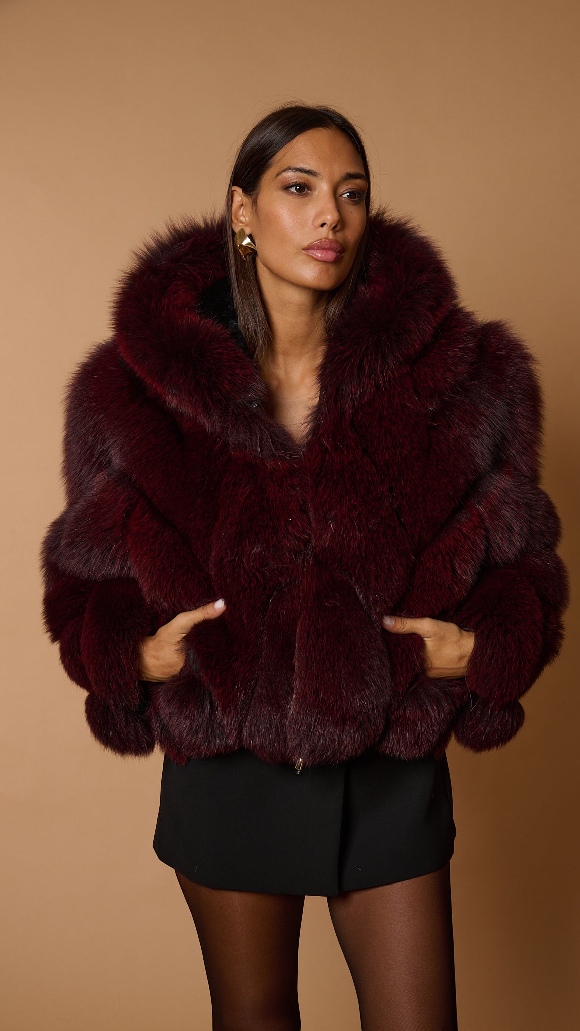 Bomber in volpe bordeaux