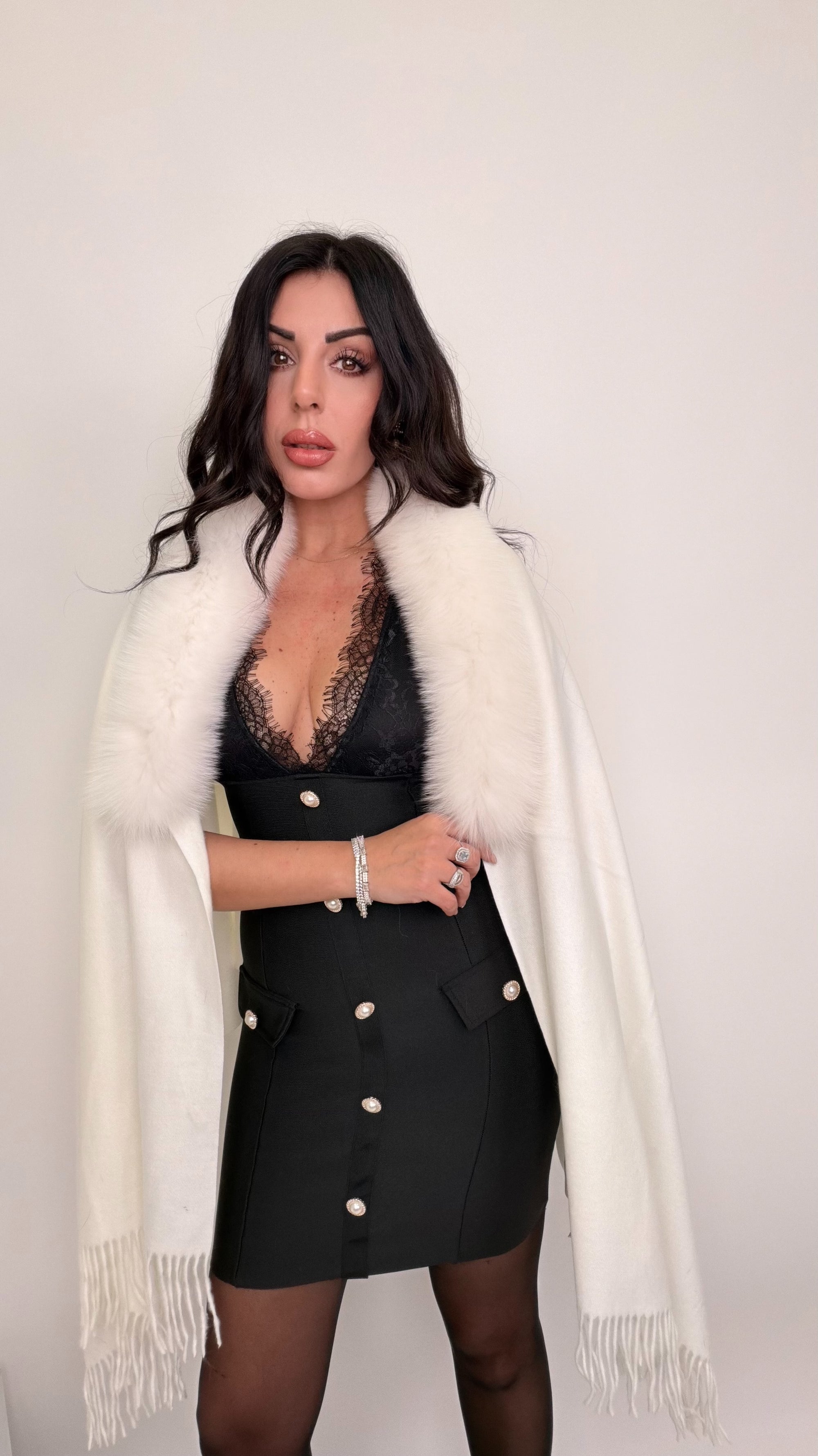 Sciarpa/Mantella 70%lana 30% cashmere bordo in volpe