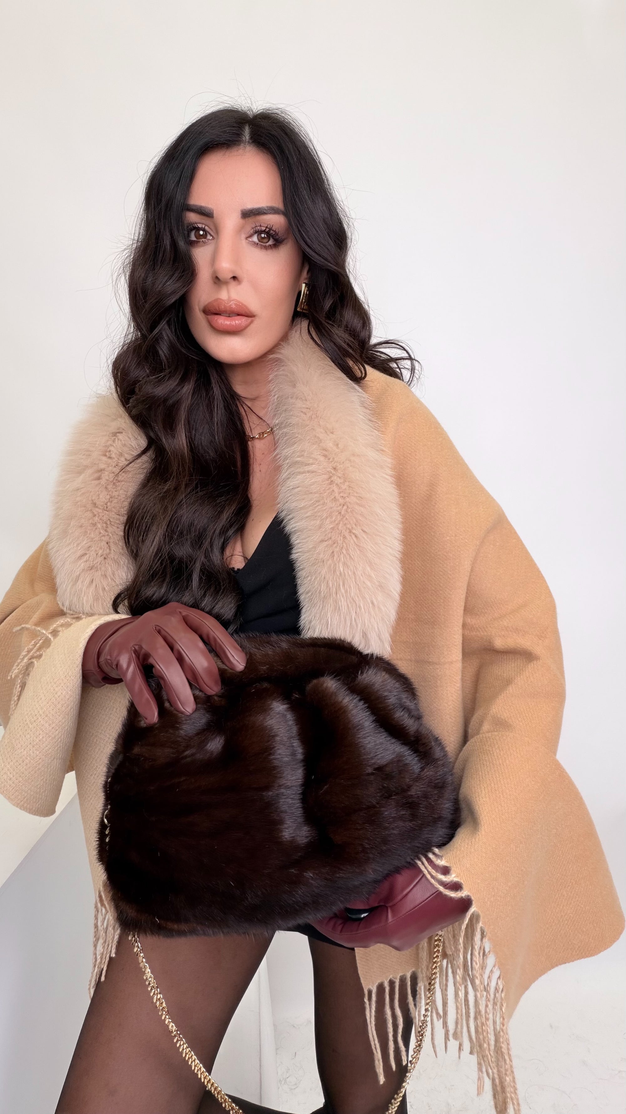 Sciarpa/Mantella 70%lana 30% cashmere bordo in volpe